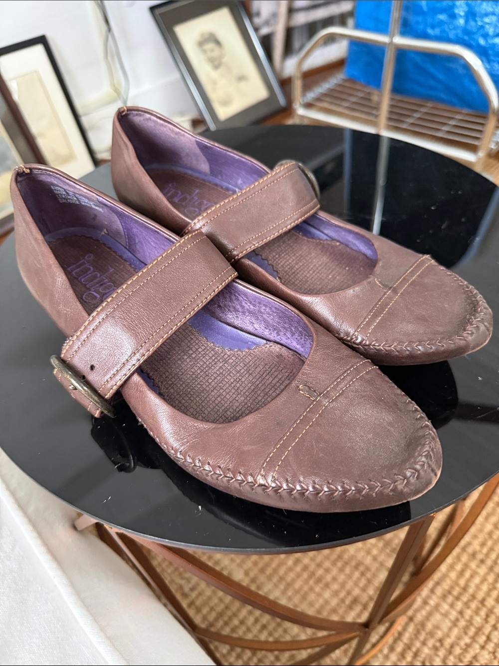 Indigo, by Clarks, brown/ maroon leather Mary Jane. 8 1/2.